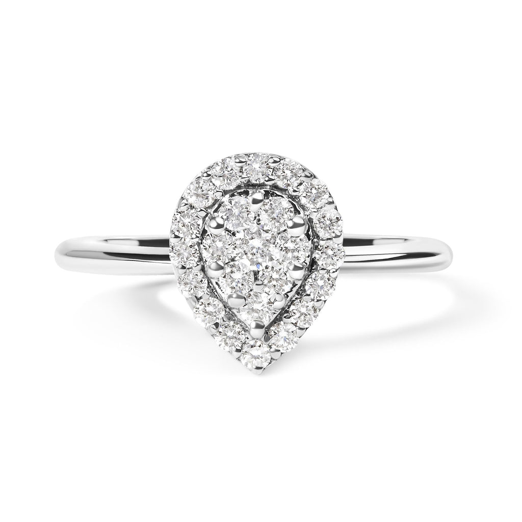 10K White Gold 3/8 Cttw Round-Cut Lab Grown Diamond Cluster Pear Promise Ring (G-H Color, VS2-SI1 Clarity)