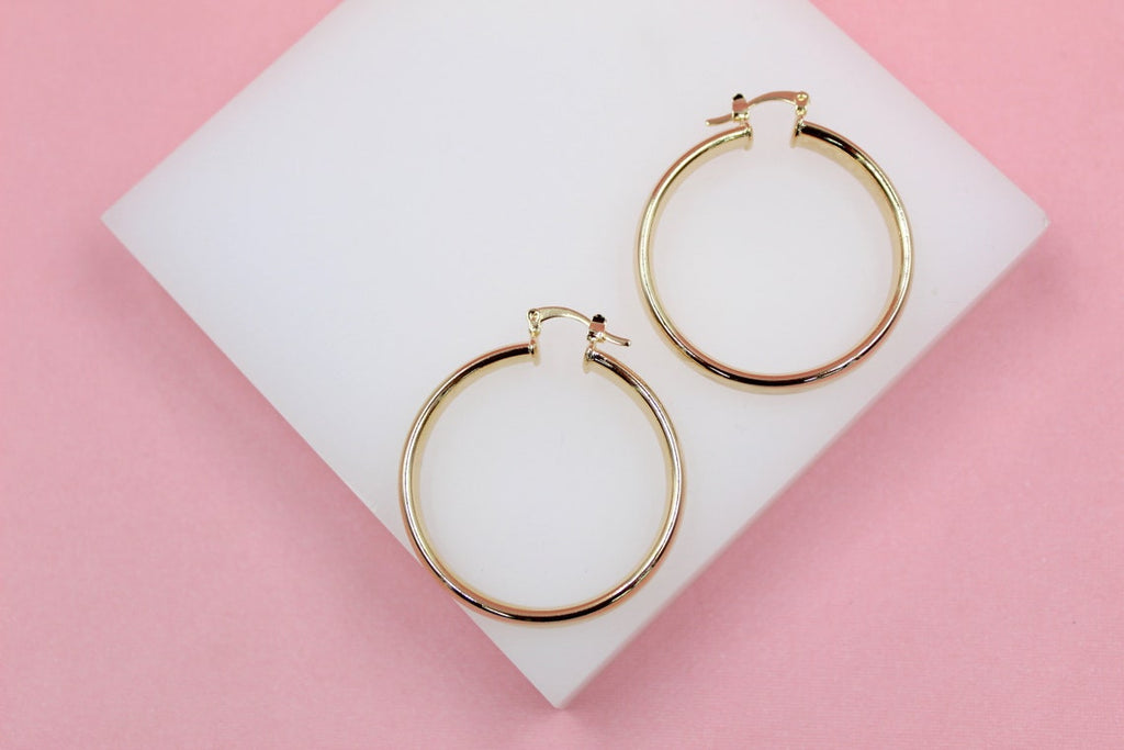 18K Gold Filled 6mm Thin Lever Back Hoop Earrings (J32)(J34)