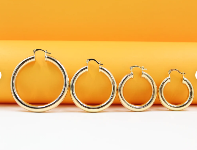 18K Gold Filled Thick Lever Back Hoop Earrings | Gold Open Hoop Studs (J14, J15, J16)