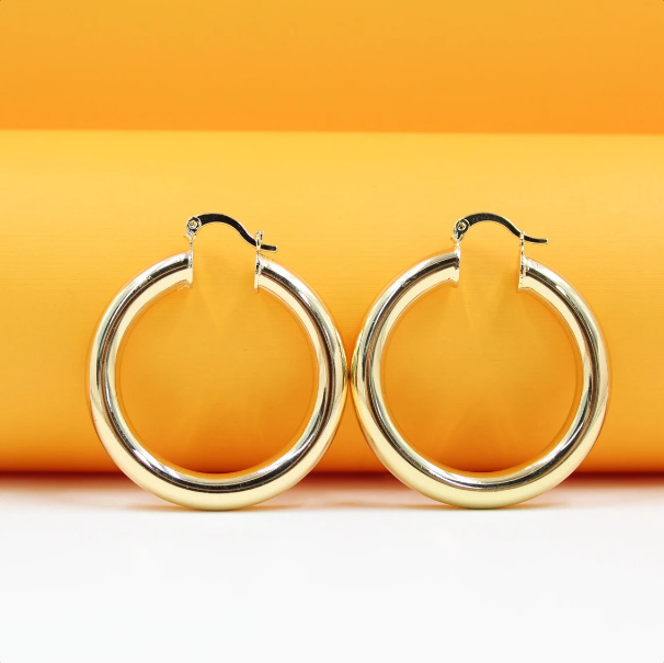 18K Gold Filled Thick Lever Back Hoop Earrings | Gold Open Hoop Studs (J14, J15, J16)