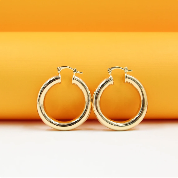 18K Gold Filled Thick Lever Back Hoop Earrings | Gold Open Hoop Studs (J14, J15, J16)