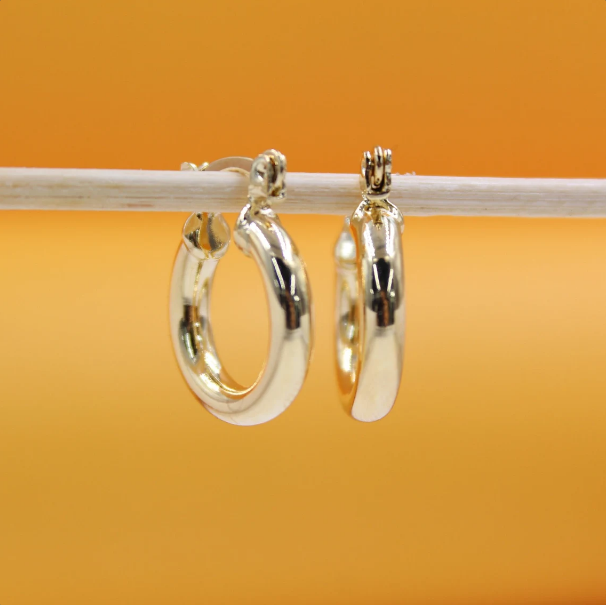 18K Gold Filled Thick Lever Back Hoop Earrings | Gold Open Hoop Studs (J14, J15, J16)