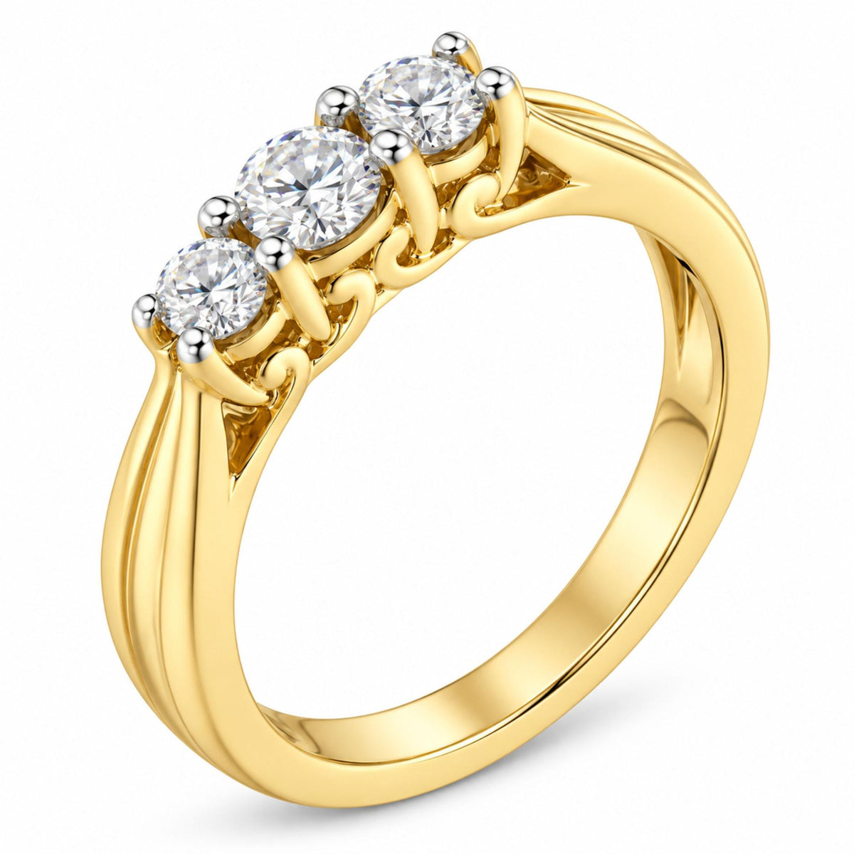10K Yellow Gold Three-stone Diamond Ring (0.50 cttw, J-K Color, I2-I3 Clarity)