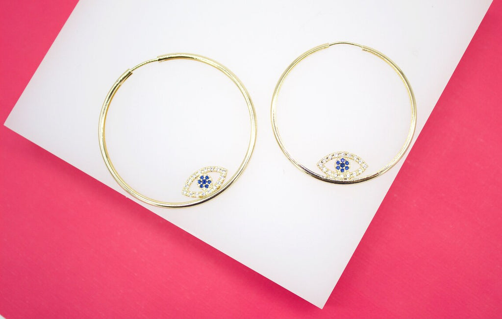 Evil Eye Endless Hoop Earrings with Micro CZ Stones (K305)