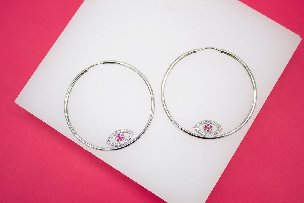 Evil Eye Endless Hoop Earrings with Micro CZ Stones (K305)