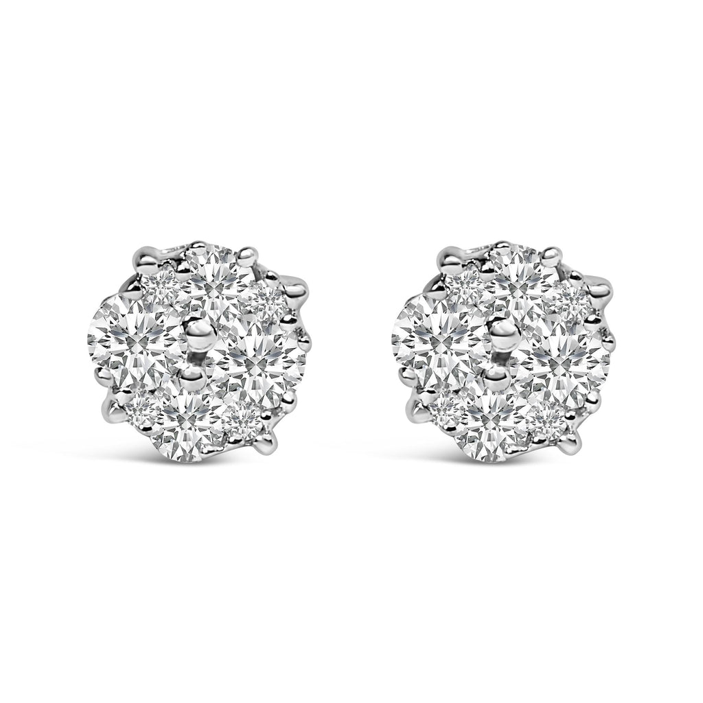 .925 Sterling Silver 1/2 cttw Prong Set Round-Cut Diamond Cluster Stud Earring (I-J Color, I2-I3 Clarity)