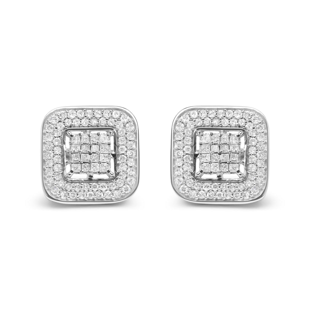 10K White Gold 1.0 Cttw Round and Princess Cut Diamond Composite Open Halo Stud Earrings (H-I Color, SI1-SI2 Clarity)