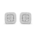 10K White Gold 1.0 Cttw Round and Princess Cut Diamond Composite Open Halo Stud Earrings (H-I Color, SI1-SI2 Clarity)
