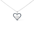 925 Sterling Silver 1/10ct TDW  Blue Treated  Diamond Heart Pendant Necklace