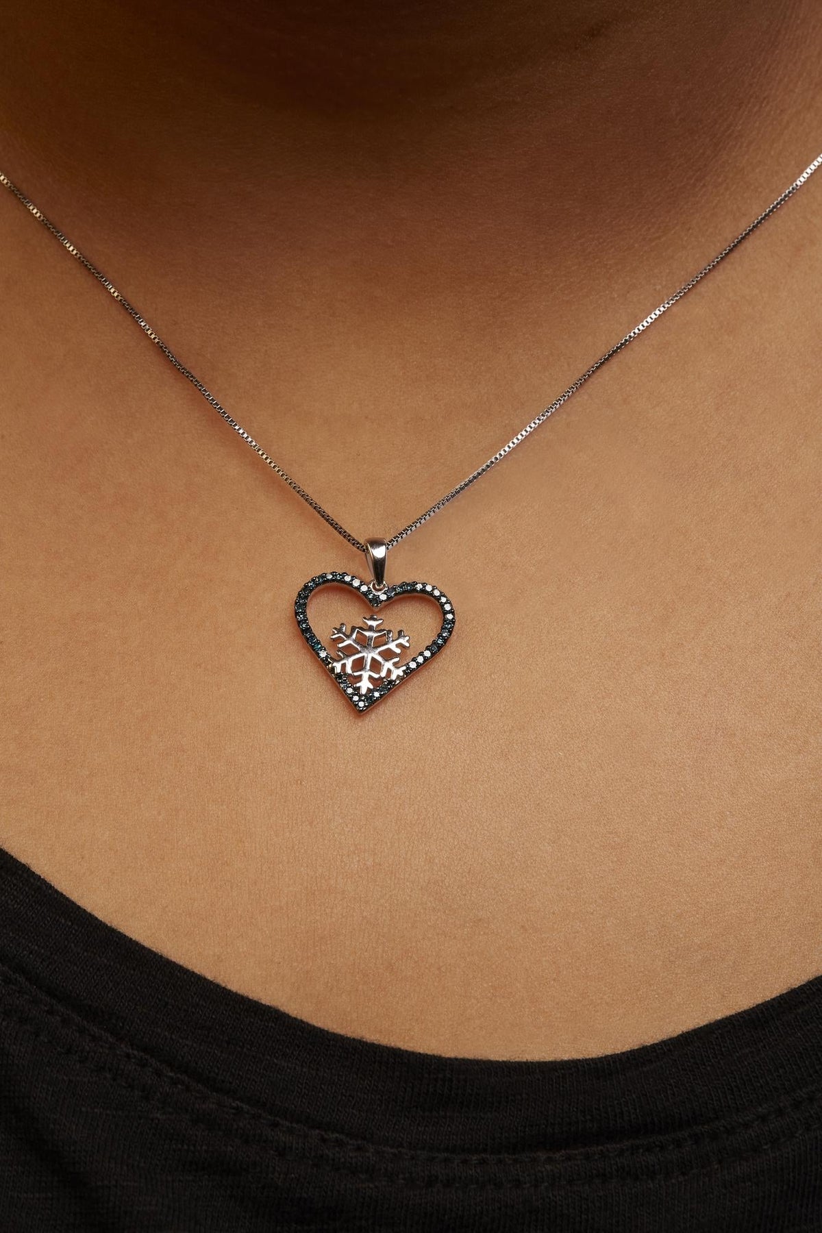 925 Sterling Silver 1/10ct TDW  Blue Treated  Diamond Heart Pendant Necklace