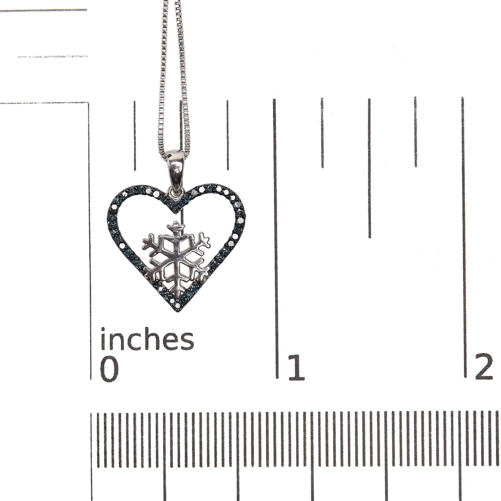 925 Sterling Silver 1/10ct TDW  Blue Treated  Diamond Heart Pendant Necklace