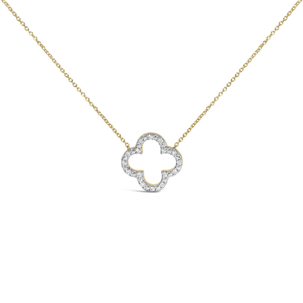 Gold Vermeil 1/10 Cttw Diamond Clover Pendant Necklace