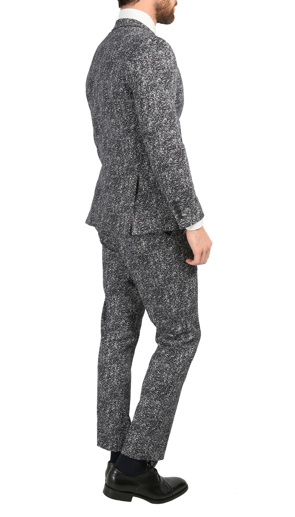 Chicago Slim Fit Black & White Spotted Notch Lapel Suit