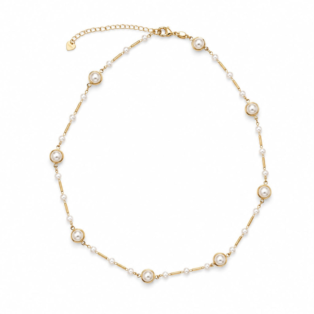 Open Bezel Pearl Station Necklace (F101A / I222)