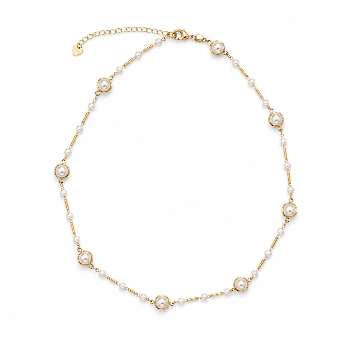 Open Bezel Pearl Station Necklace (F101A / I222)