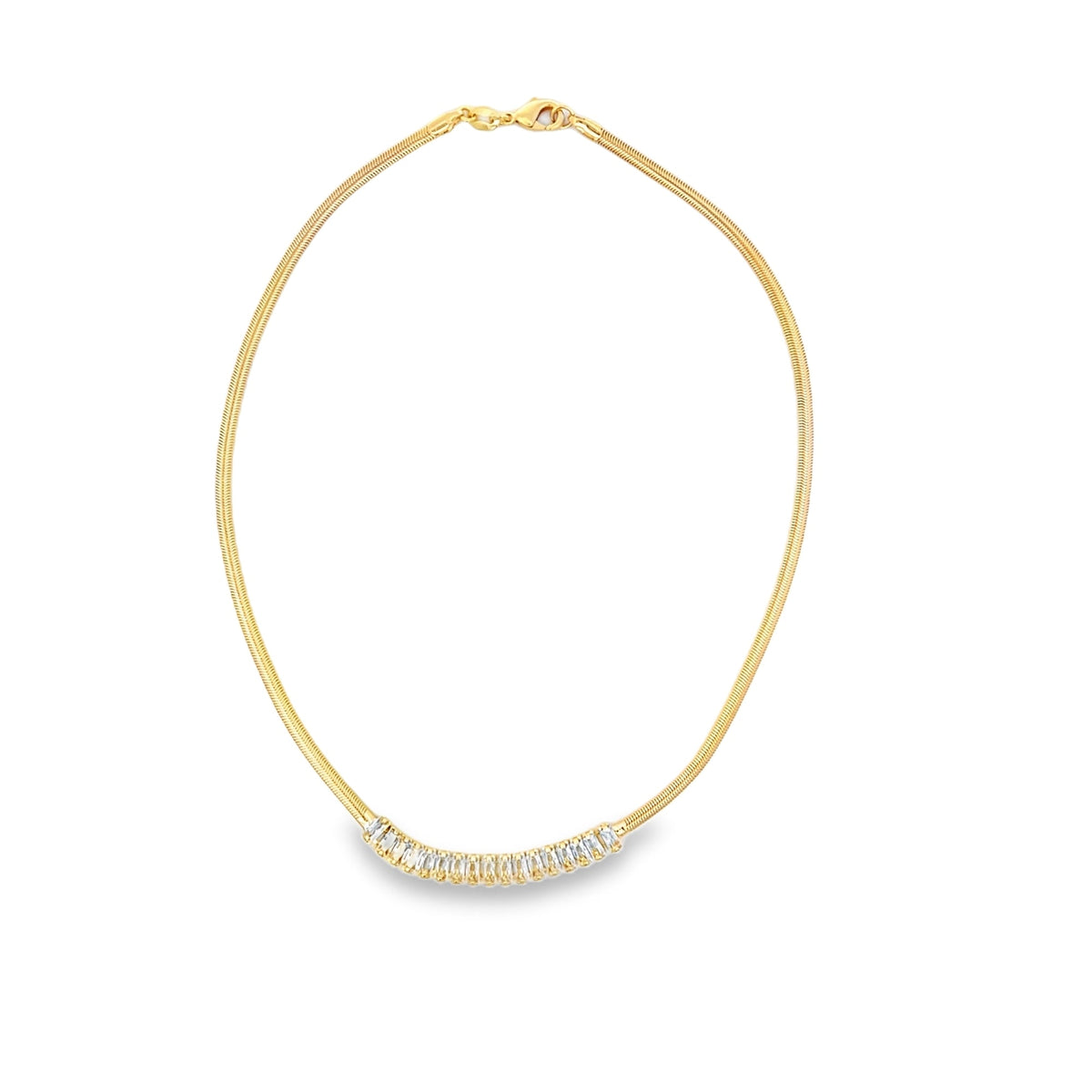 18k Gold Filled Baguette Multicolor/Clear Zirconia Stone Necklace (H131)