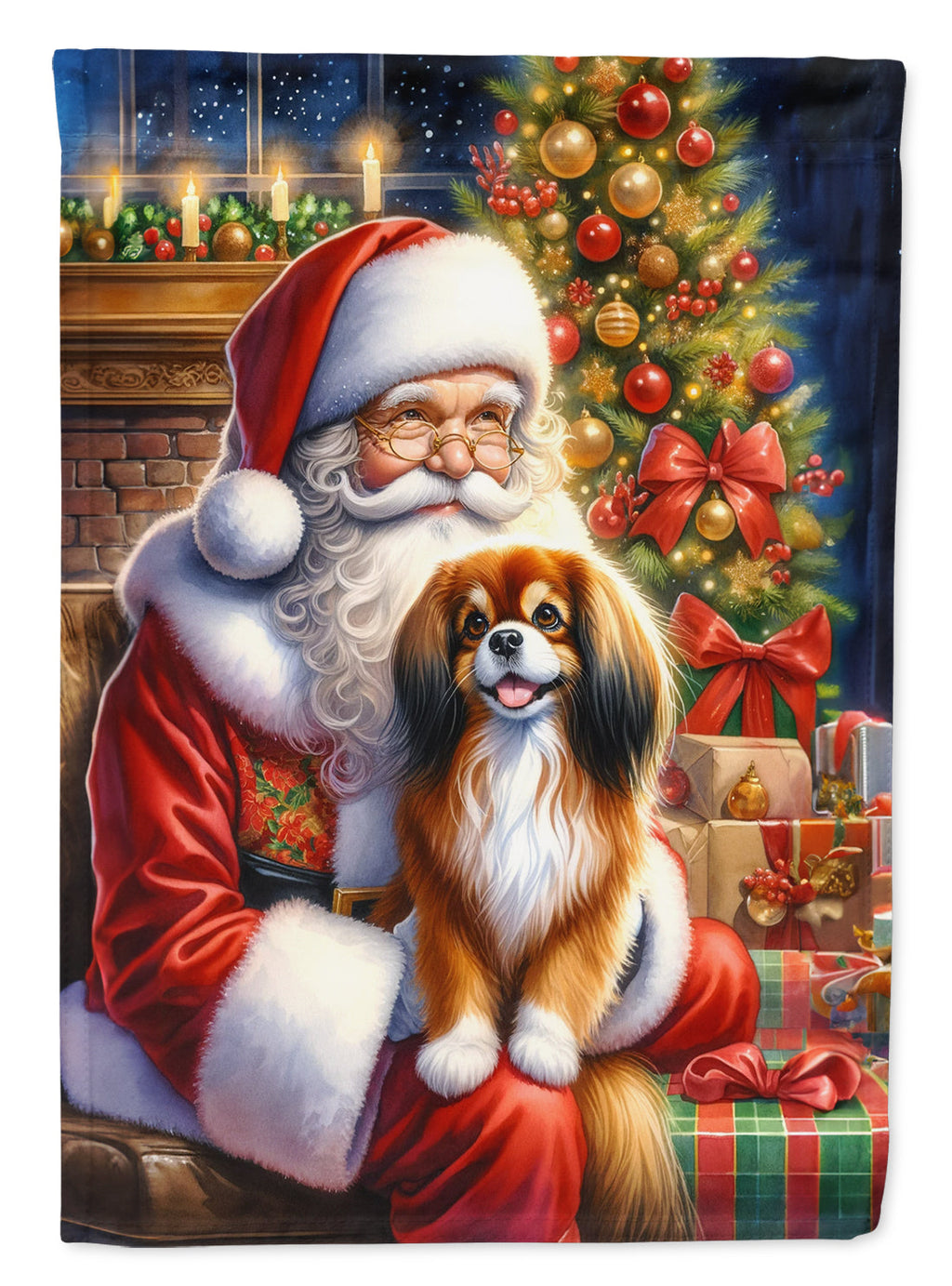 Tibetan Spaniel and Santa Claus House Flag