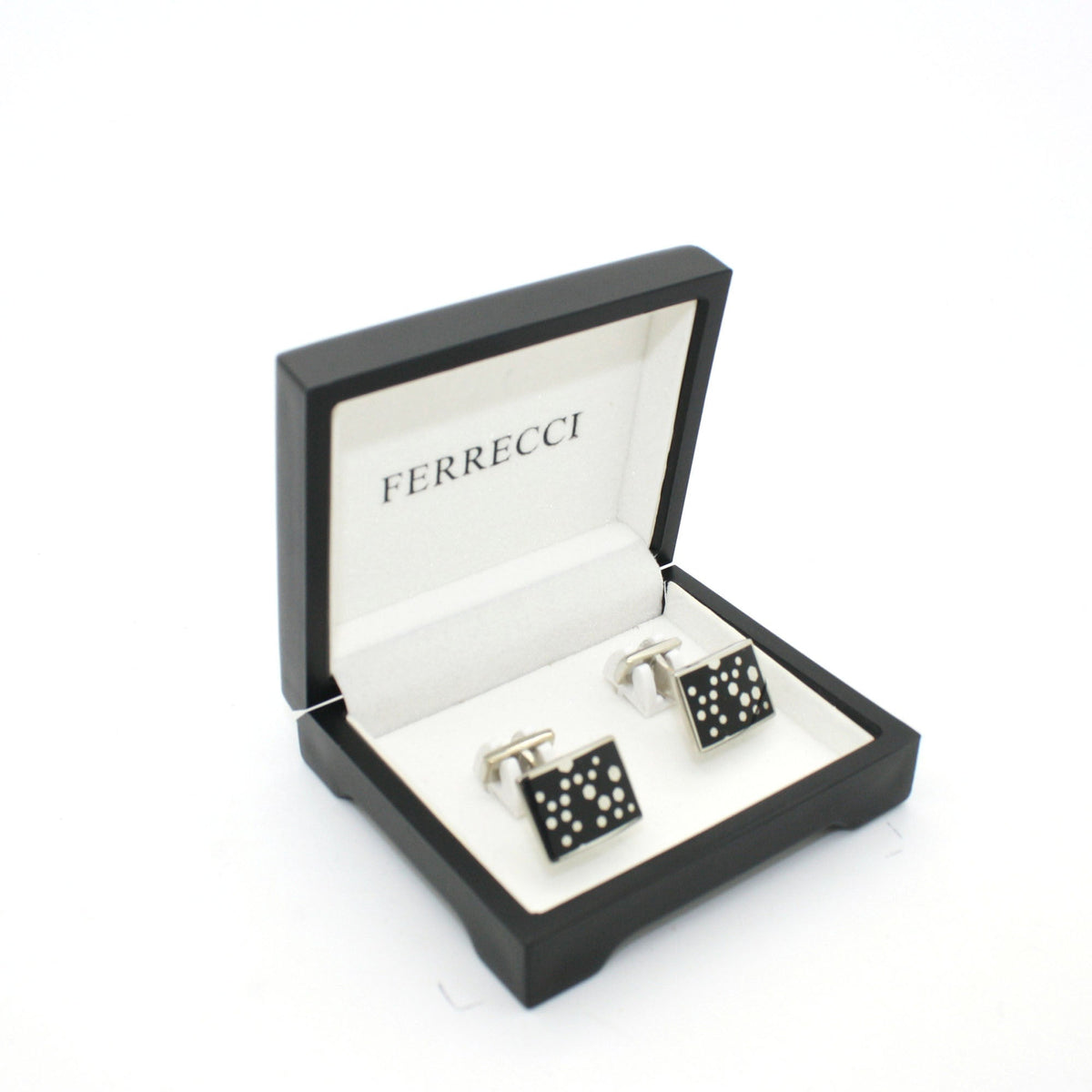 Silvertone Black Dot Design Cuff Links With Jewelry Box