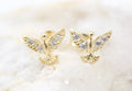 18K Gold Filled Bird Dove Stud Earrings With CZ Cubic Zirconia Stone (L118)