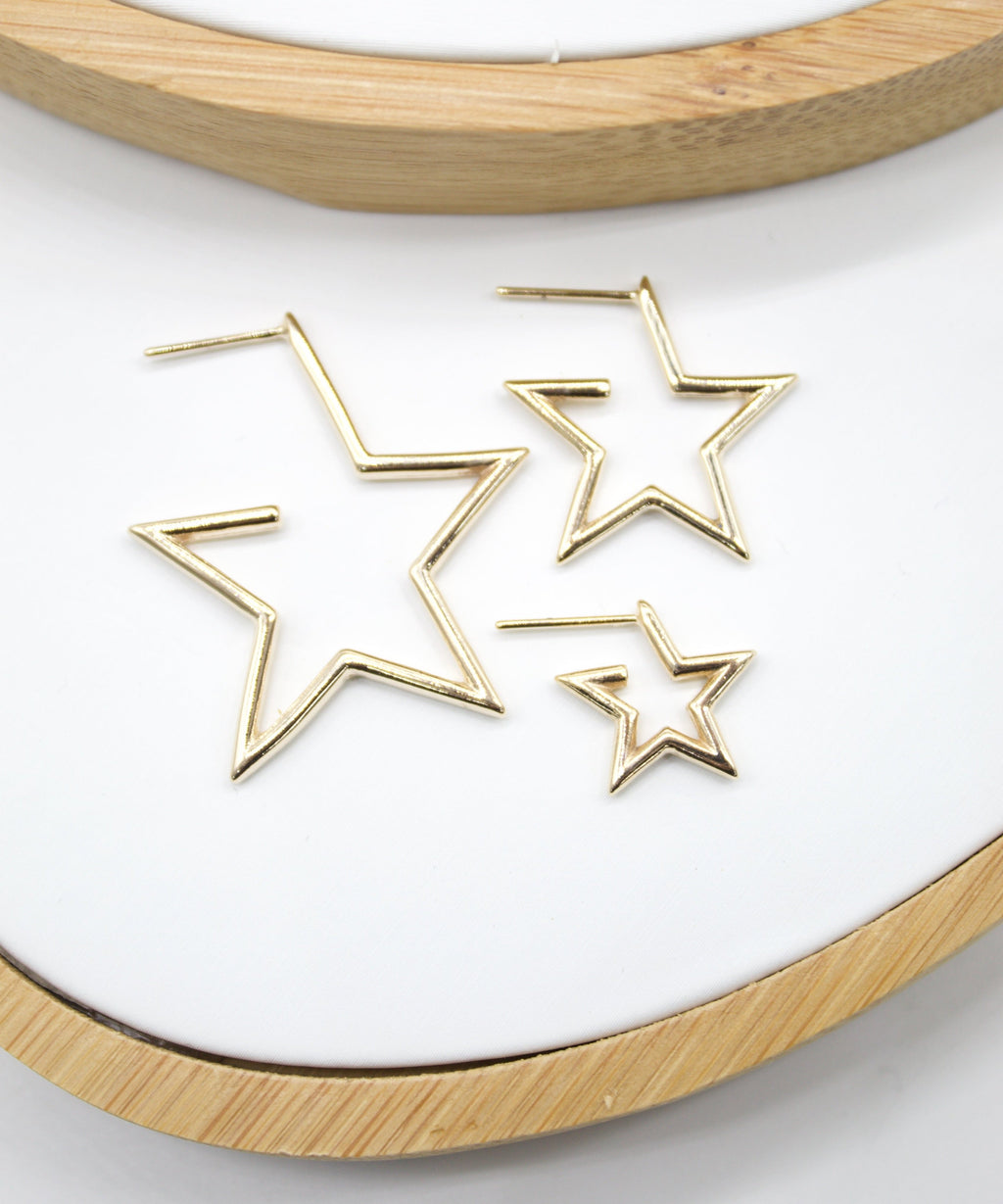18K Gold Filled Open Star Hoop Modern Minimalist Stud Earrings