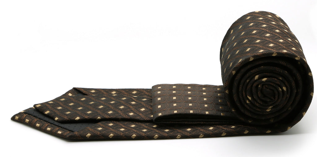 Mens Dads Classic Brown Geometric Pattern Business Casual Necktie & Hanky Set KO-9