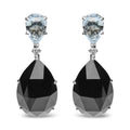 18K White Gold 1/5 Cttw Diamond with Pear Cut Sky Blue Topaz and Pear-Cut Black Onyx Gemstone Dangle Earring (G-H Color, SI1-SI2 Clarity)
