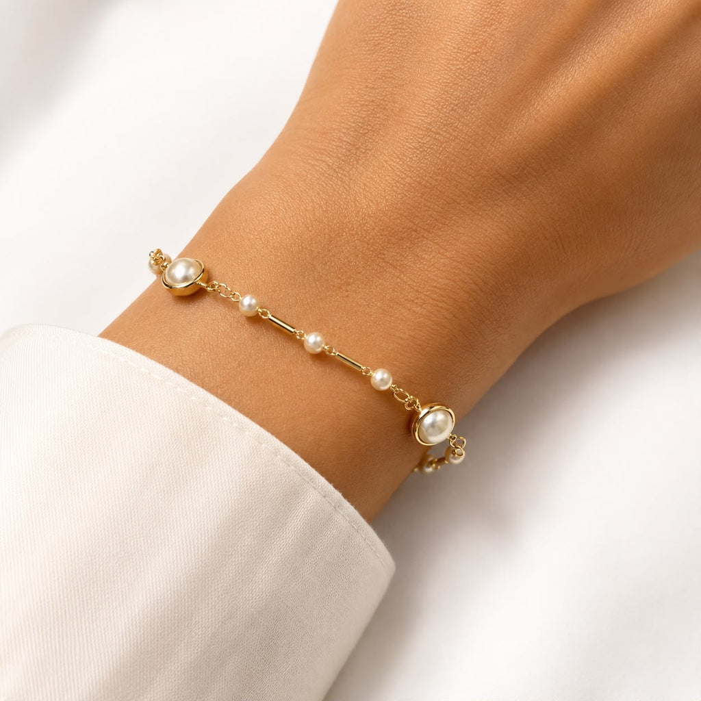 Open Bezel Pearl Station Necklace (F101A / I222)