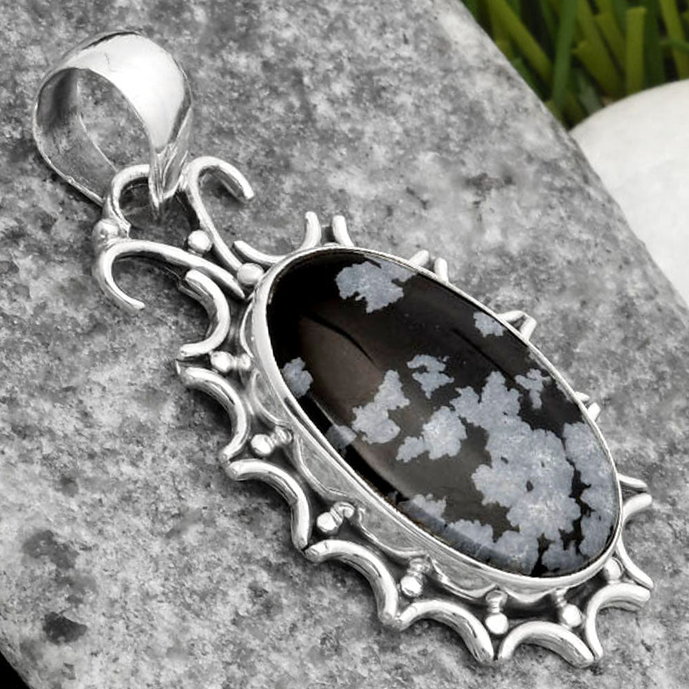 Natural Snow Flake Obsidian Pendant P-1249 SDP107324