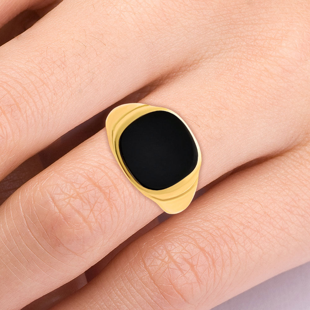 Bold Cushion Green/Black Onyx Statement Ring Jewelry 18K Gold Plated TGR1012 RM-1115