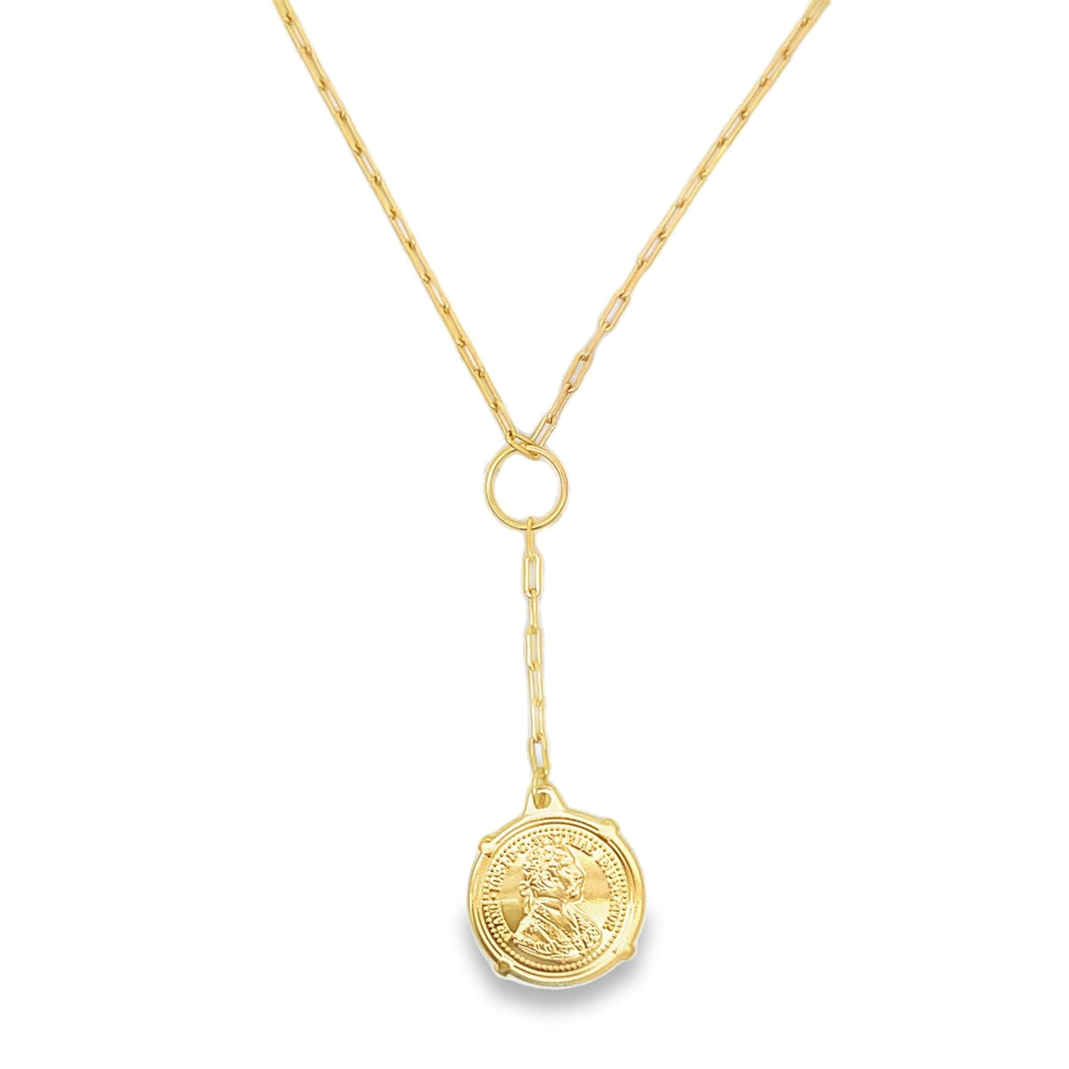 3mm Paperclip Chain Dangle Coin Pendant Necklace (G154)