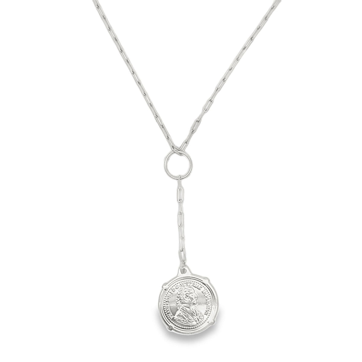 3mm Paperclip Chain Dangle Coin Pendant Necklace (G154)