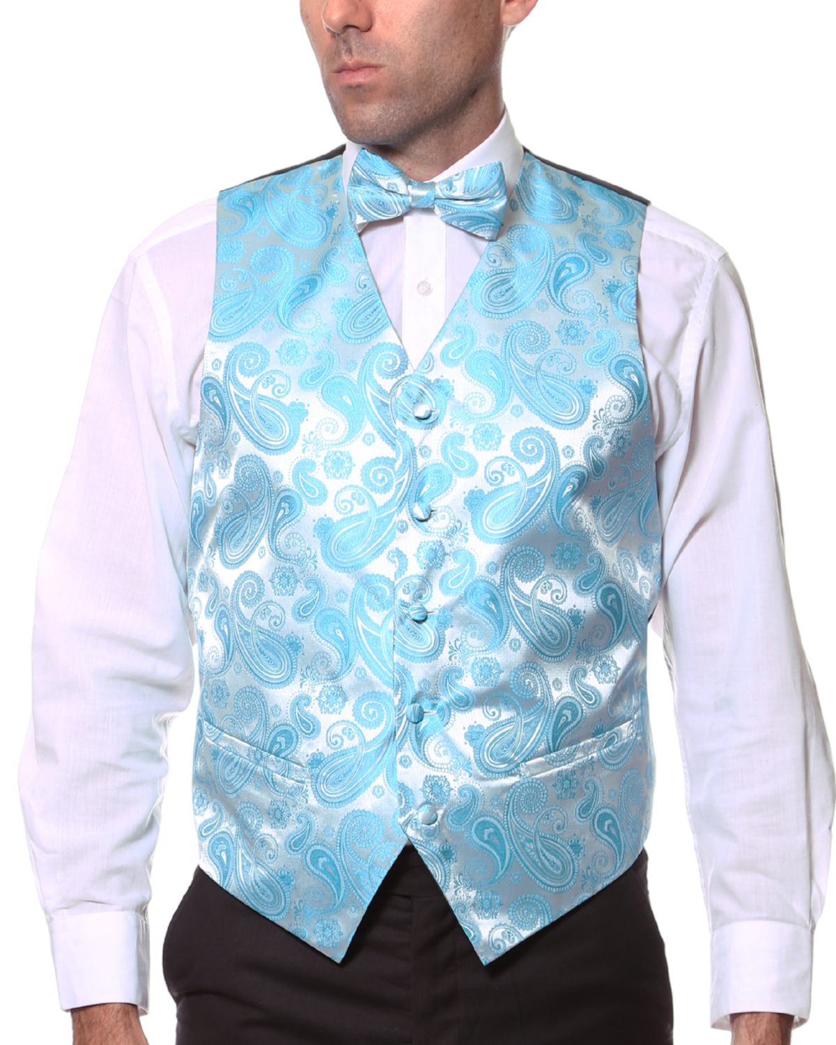 Ferrecci Mens PV350 - Turquoise Paisley with White Back Adjustable Vest Set