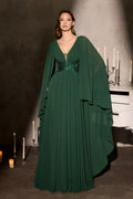 Formal A-line Mother Of Bride Chiffon Gown w/ Beaded Waist & Cape Sleeves CDCM8244