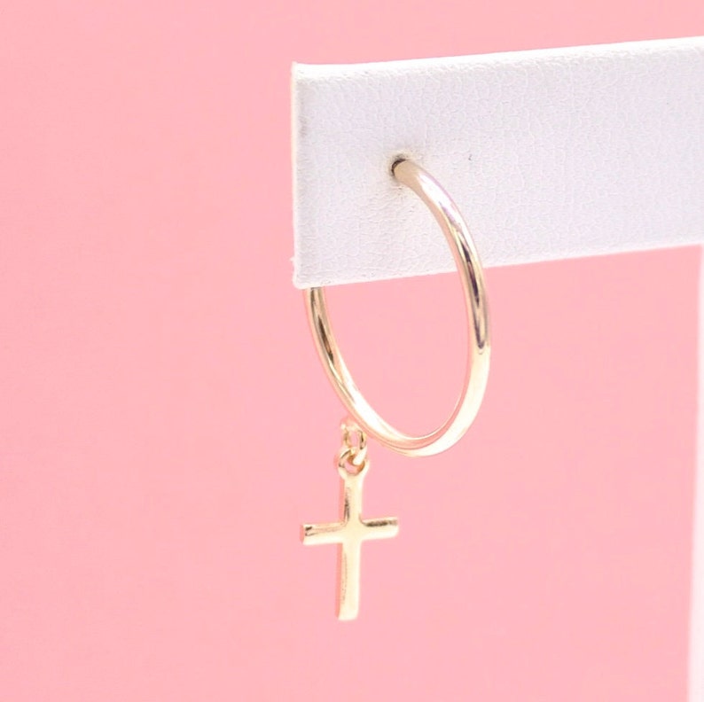 Gold Filled Cross Open Hoops Dangle Drop Stud Earrings (K258)