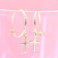 Gold Filled Cross Open Hoops Dangle Drop Stud Earrings (K258)
