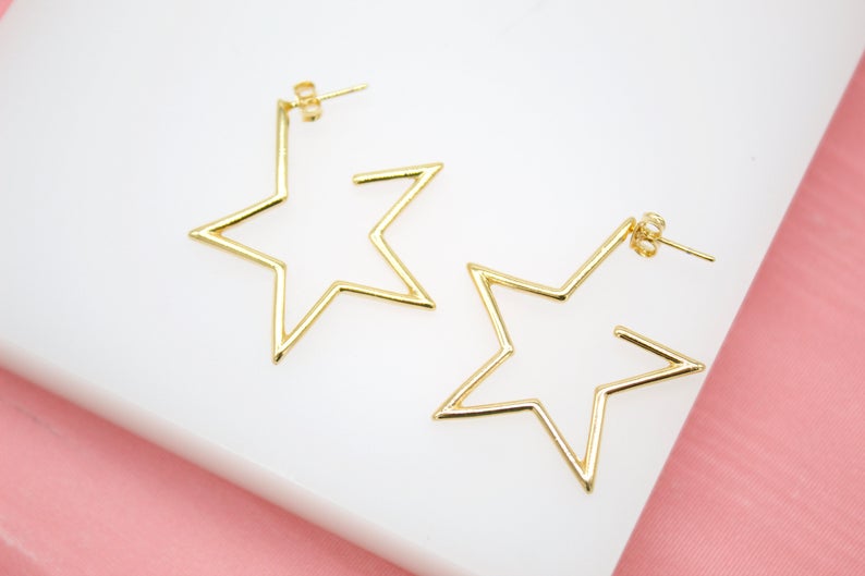 18K Gold Filled Open Star Hoop Modern Minimalist Stud Earrings