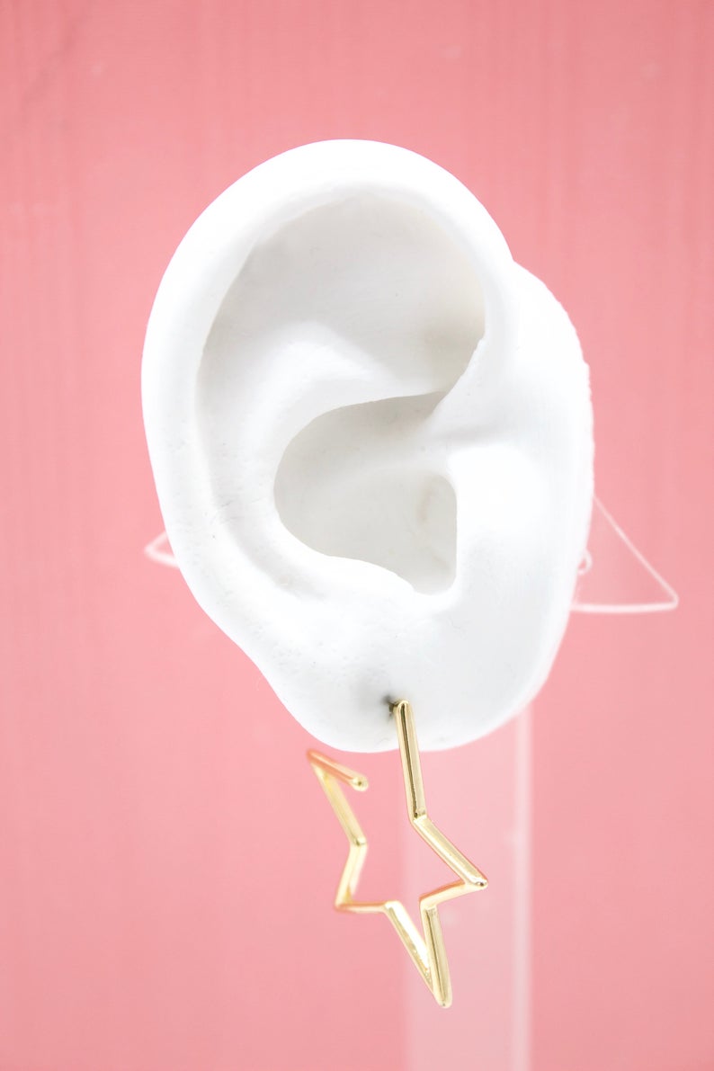 18K Gold Filled Open Star Hoop Modern Minimalist Stud Earrings