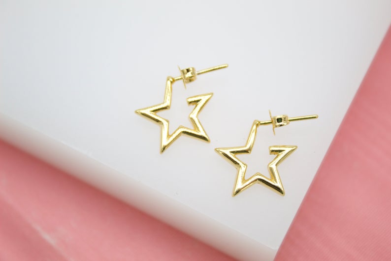 18K Gold Filled Open Star Hoop Modern Minimalist Stud Earrings